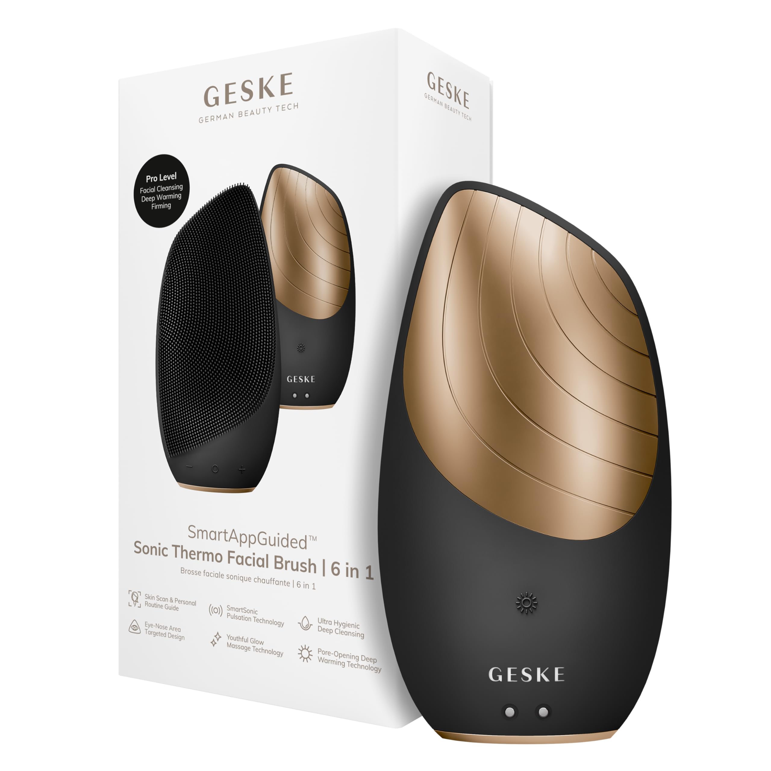 GESKE Sonic Thermo Facial Brush 6 in 1 Black and Gold